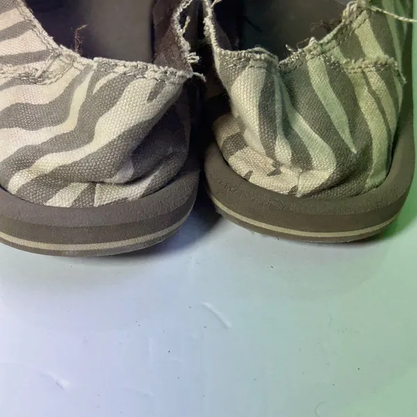 Sanuk Sidewalk‎ Surfer Zebra Print Canvas Slip On Loafers Olive Tan Womens 8 - Image 5