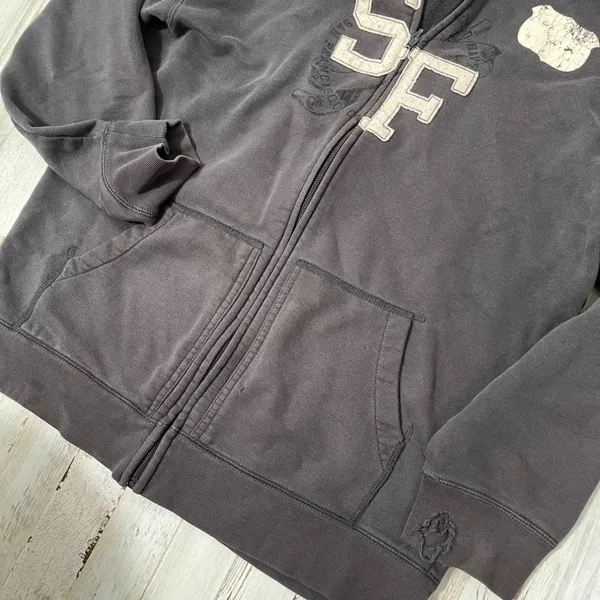 Vintage Y2K Old Navy San Francisco Gray Faded Thrashed Zip Hoodie‎ Womens Large - Image 3