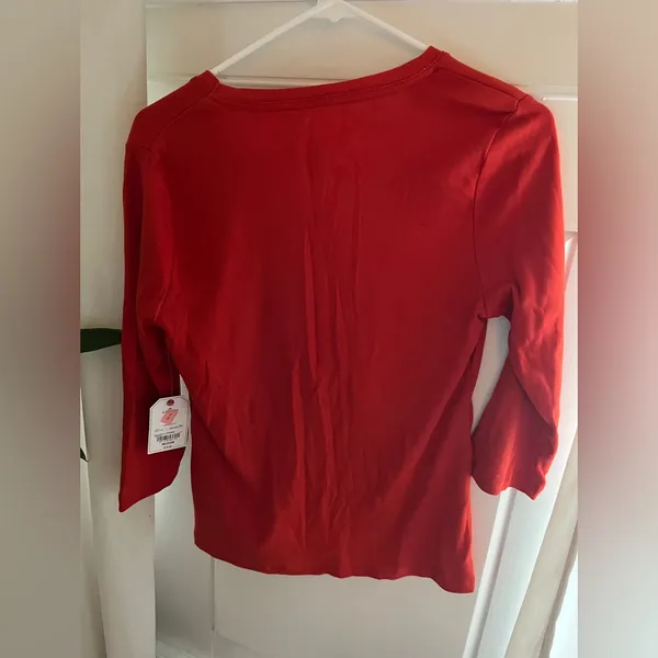 St. John’s Bay Majestic Orange 3/4 Sleeve V-Neck Shirt Size M NEW - Image 3