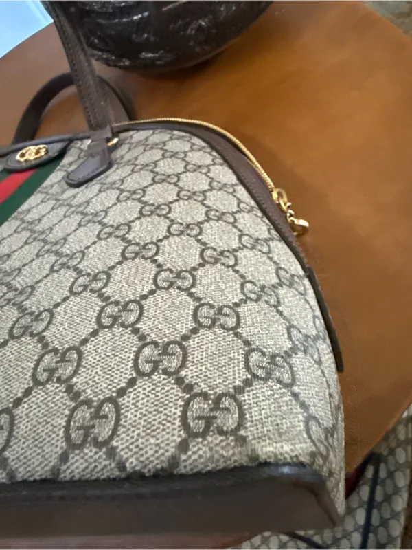 Gucci Brown GG Canvas Satchel with Green and Red Cherry Web Stripe - Image 7