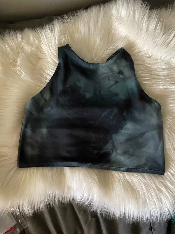 Athleta Womens Conscious Crop Top Tie Dye Printed Built in Bra Black - Image 2