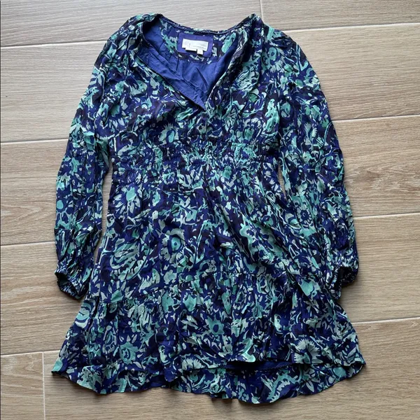 Anthropologie Long- Sleeve Somerset Mini Dress Blue floral navy - Image 3
