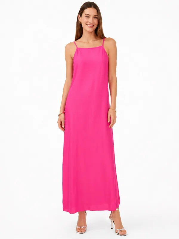 Vince Camuto M Hot Pink Rayon Maxi Slip Dress Square Neck Side Slit 55” Vacation - Image 2