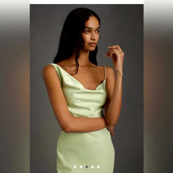 BHLDN‎ August Satin Charmeuse Midi Dress Mint Green Size 4 Cowl Neck Sleeveless - Image 3