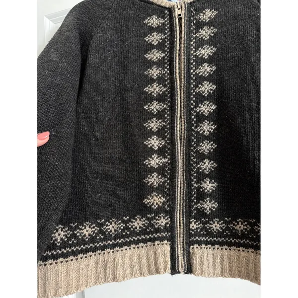 Vintage 90s Free People 100% Wool Fair Isle Nordic Zip Cardigan Sweater M - Image 2