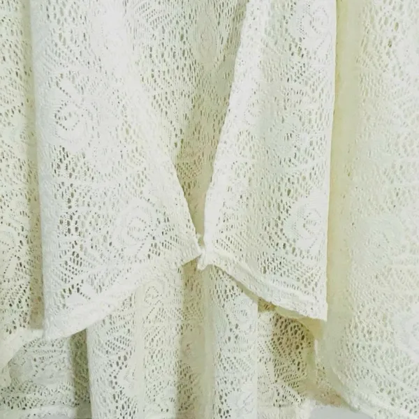 Vintage Boho Lace Cardigan Sz Med Ivory Sheer Floral Cottagecore Fairy Whimsy - Image 5