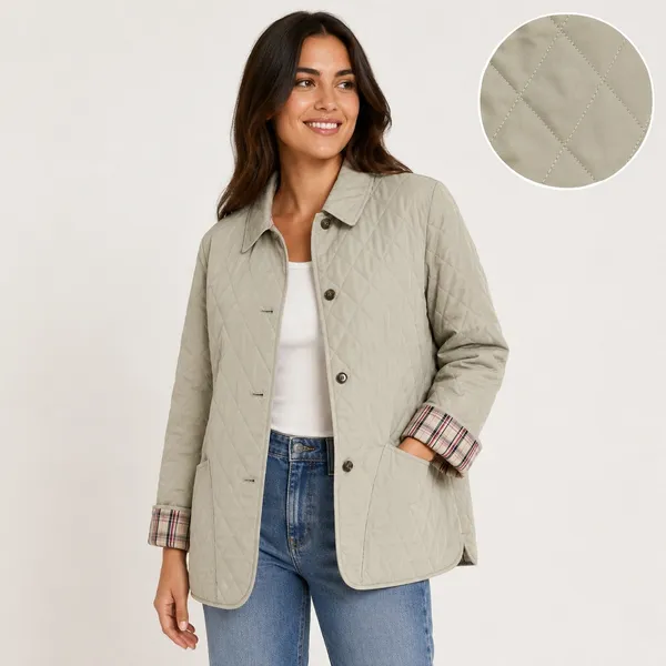 Julia Klein Quilted Jacket Large Beige Plaid Lined Preppy Equestrian Barn Coat - Image 2