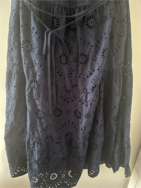 NWT Navy Blue Eyelet Cotton Midi Dress XXXL Resort Euro Summer Coastal Vacation - Image 3