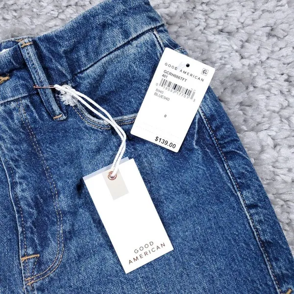 Good American Good Classic Raw Hem High Rise Slim Straight Stretch Jeans 0 25 - Image 5