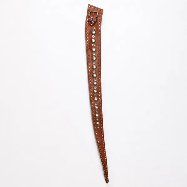Topaz Brown Genuine Leather Studded Made in Italy Vintage Belt - Image 2