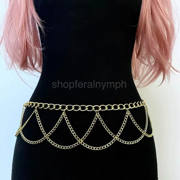 Gold Y2K Cascading Draped Layered Waist Chain Belt, Fits 21-41 Inches, X7GA1360 - Image 4