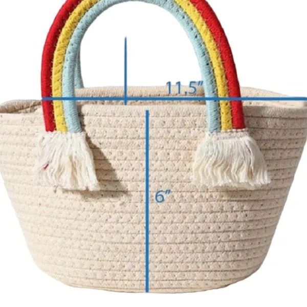 Rainbow Handle Tote Purse White - Image 4