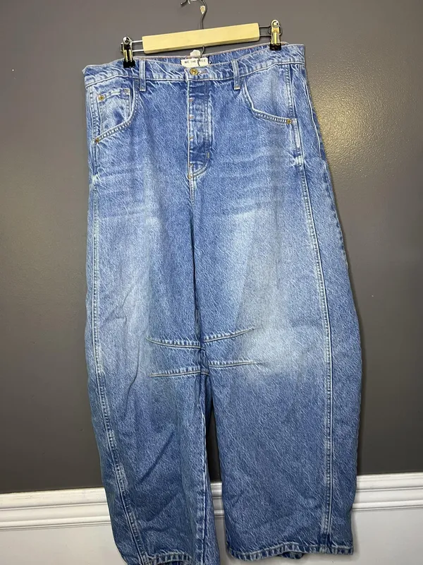 We The Free Wide Leg Jeans Womens 31 Light Wash Blue High Rise Seamed Denim - Image 2