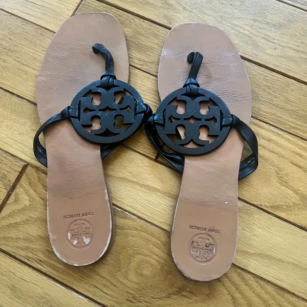 Tory Burch - Black Medallion Miller Leather Sandals - Image 3