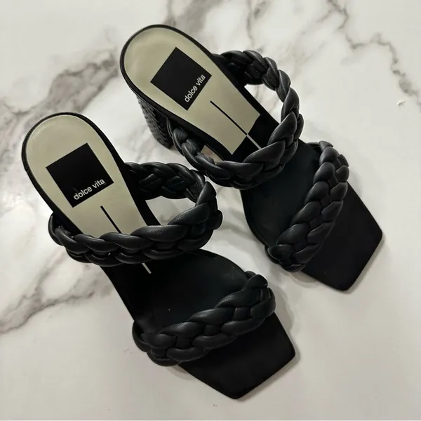 DOLCE VITA Paily Braided Slide-on Mule Sandal Heels Sz 6 Black Vaca Party - Image 11
