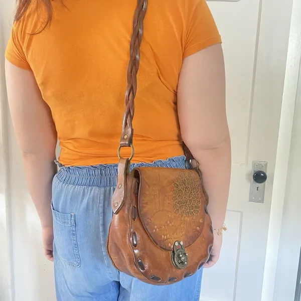 Genuine Etched Boho Saddle Braided Leather‎ Shoulder Handcrafted 3 Cross Handbag - Image 5