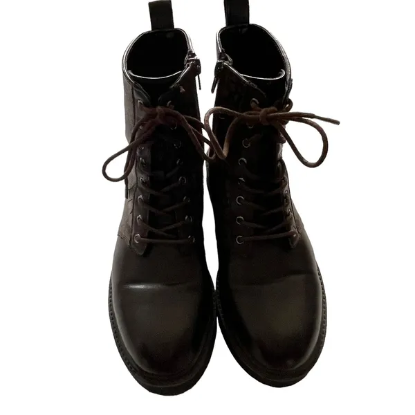 DKNY Women's‎ Size 7.5 M Roselyn Brown Monogram Print Lace Up Combat Boots - Image 2