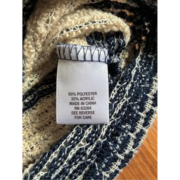 Sunday Striped Knit Pullover Top Navy Cream Twist Front 3/4 Sleeve Size M - Image 6