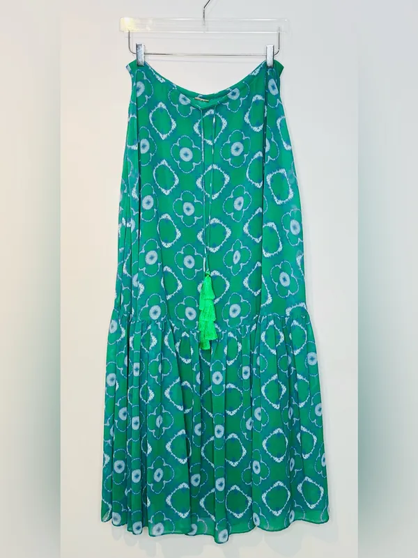 Alexis Green Meadow Tie Dye Chiffon Print Tassel Tie Maxi Skirt - Image 2