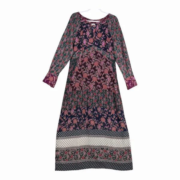 CAbi Size-L Festive Maxi Dress Retro Floral Paisley Print Blue Burgundy - Image 5
