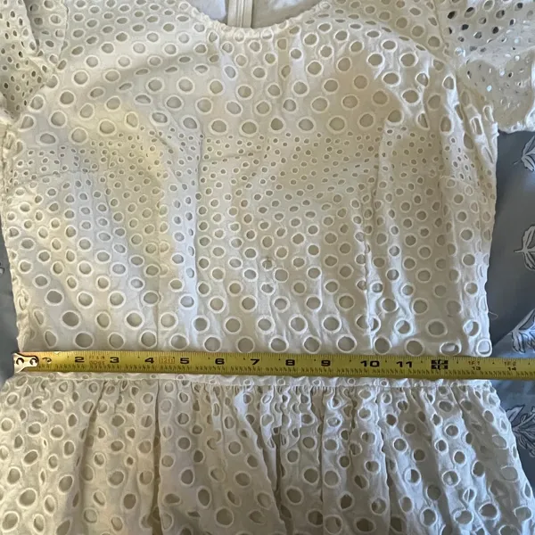 Boden White Eyelet Cotton Lace‎ Short Sleeve Fit Flare Dress WH541 Womens US 4R - Image 7