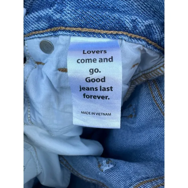 High Rise Straight Leg Raw Hem Checkered Blue Jeans 24 - Image 6
