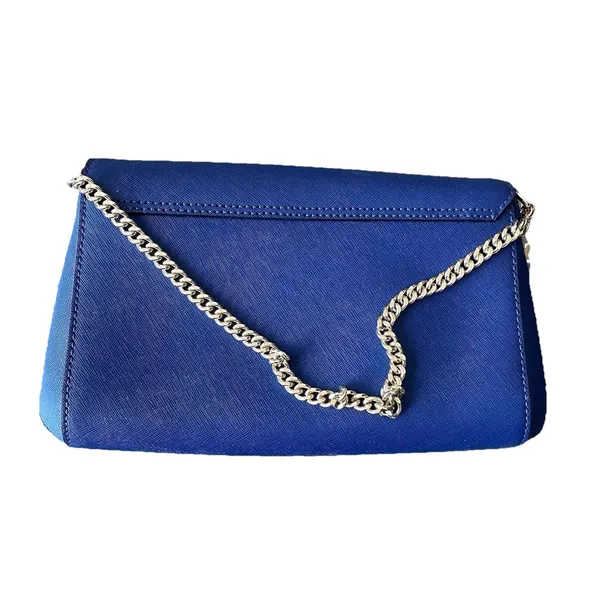 Kate Spade Laurel‎ Way Greer Saffiano Leather Purse Clutch Navy Blue Gold Chain - Image 5