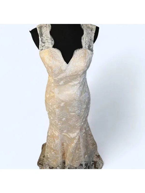 Vintage Lace Mermaid Gown Fairycore Bridal Prom Dress Size US 4 💗 - Image 4