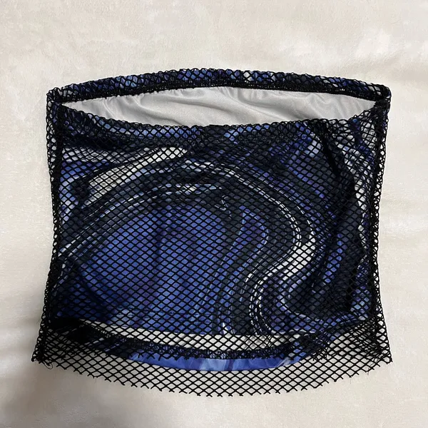 Retro Goth Midnight Swirl Y2K Tube Top Sleeveless Strapless Fish Net Sz S EUC - Image 3