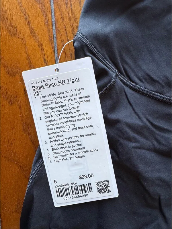 Lululemon Base Pace High Rise 25” Black Size 6 NWT - Image 4