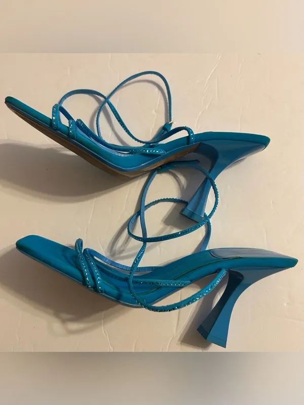 Zara Turquoise Strappy Square-Toe Heeled Sandals - Image 5
