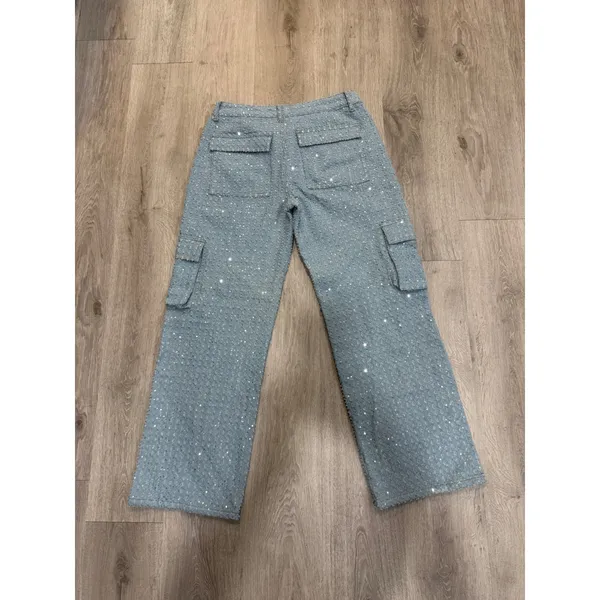 Edikted Sparkly Cargo Jeans Medium Y2K Wide Leg Glitter Denim Pants - Image 2