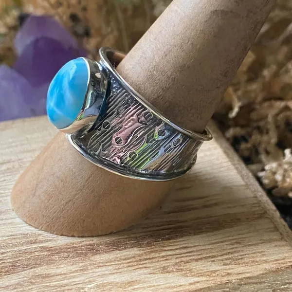 Natural Larimar Sterling Silver Ring Size 9.5 - Image 6