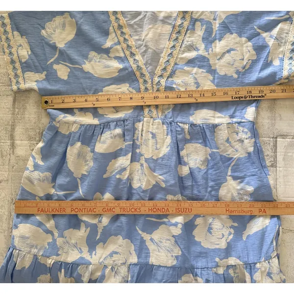 She+Sky Grace Blue Floral Tiered Crochet Trim Boho Prairie Sundress Midi Sz M - Image 7