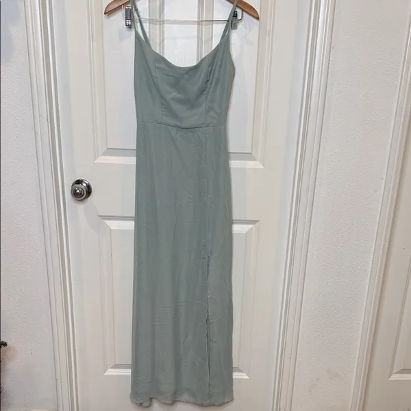 Birdy Grey Sage Amy wide scoop neck spaghetti strap sage green dress sz XS - Image 2