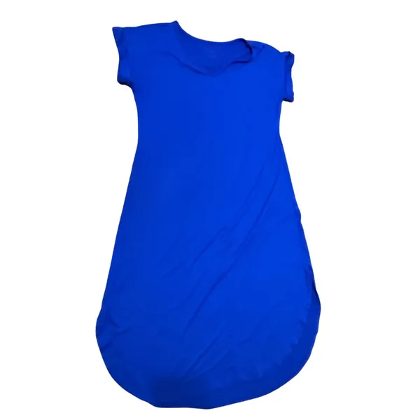 Soft Surroundings Royal Blue‎ V-Neck Midi T-Shirt Dress Short Sleeve Med Drapey - Image 4