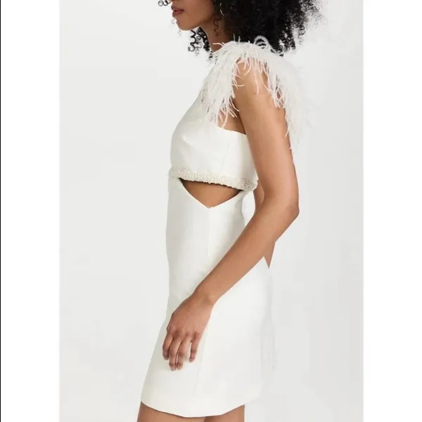 Likely‎ Taliah Feather Pearl Beaded Cut Out Mini Dress - Image 3
