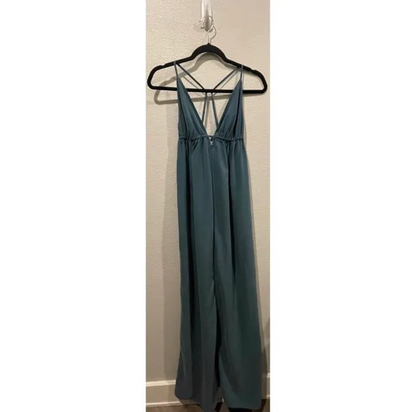 SILENCE + NOISE Triangle-Top Maxi Slip Dress in Olive - Image 3