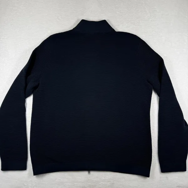 Theory Avell FZ Breach Navy Blue Ribbed Cotton Full Zip Mock Neck Sweater‎ XL - Image 9