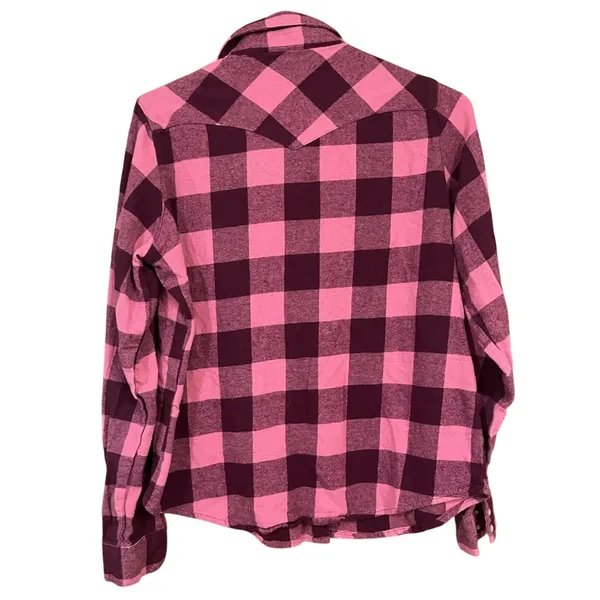 Vintage Wrangler Flannel Pink Buffalo Plaid Western Shirt - Image 4