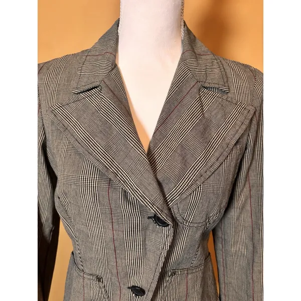 United Colors of Benetton Plaid Blazer Jacket Women Small Tailored Button Front‎ - Image 3