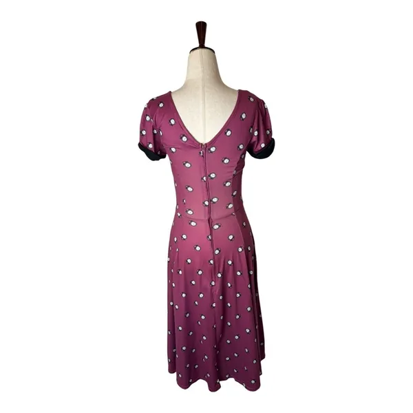 Unique Vintage x GB Dress Women XS Purple Fit‎ and Flare Clock Print Retro Boho - Image 3