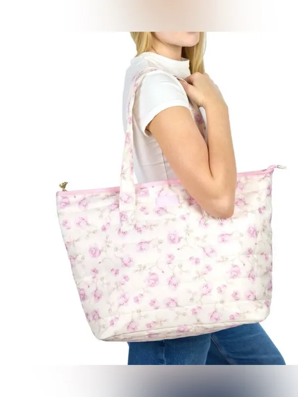 LoveShackFancy x Target - Yoobi Ribbon Rosa Quilted Tote Bag Sterling Dusk - Image 2