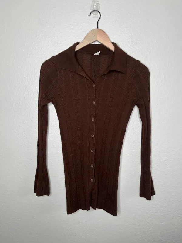 Anthropologie Daily Practice Brown Ribbed Knit Flare 2 piece Set XS/S - Image 7