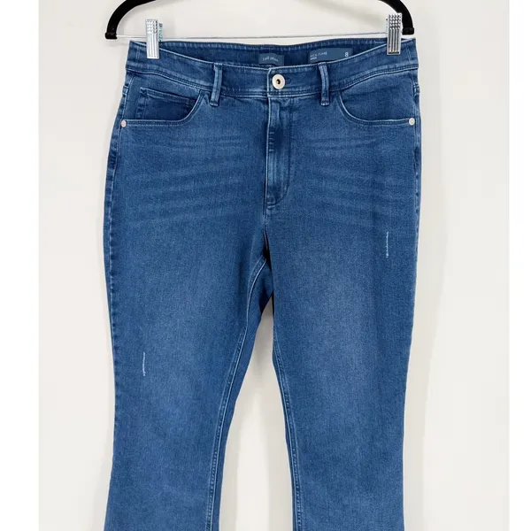 J. Jill Kick Flare Ankle Jeans 8 Blue Distressed Raw Hem High Rise Cropped Denim - Image 3
