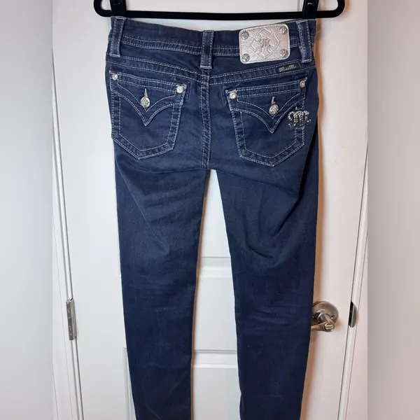 Miss Me Signature Skinny Jeans 26 Dark Wash Rhinestone Bling Y2K Western Stretch - Image 5