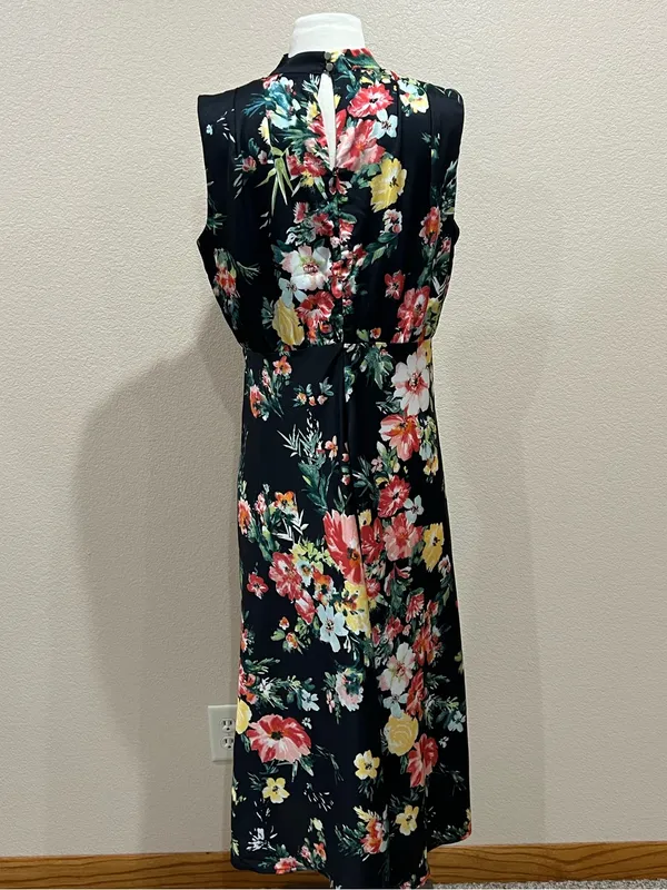 Maurices Black Floral Funnel Neck Satin Midi Dress Size Medium - Image 8