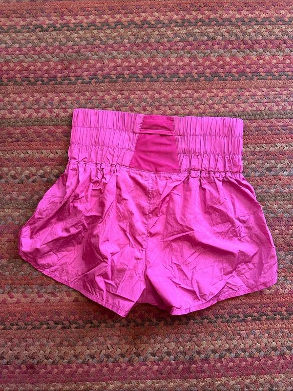 FREE PEOPLE Anthropologie Hot Pink High-Waist Smocked Athletic RUNNING Shorts - Image 4