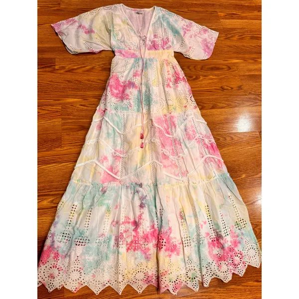 Hemant & Nandita Amara Maxi Dress Multicolor Cotton Boho Embroidered size XS - Image 9
