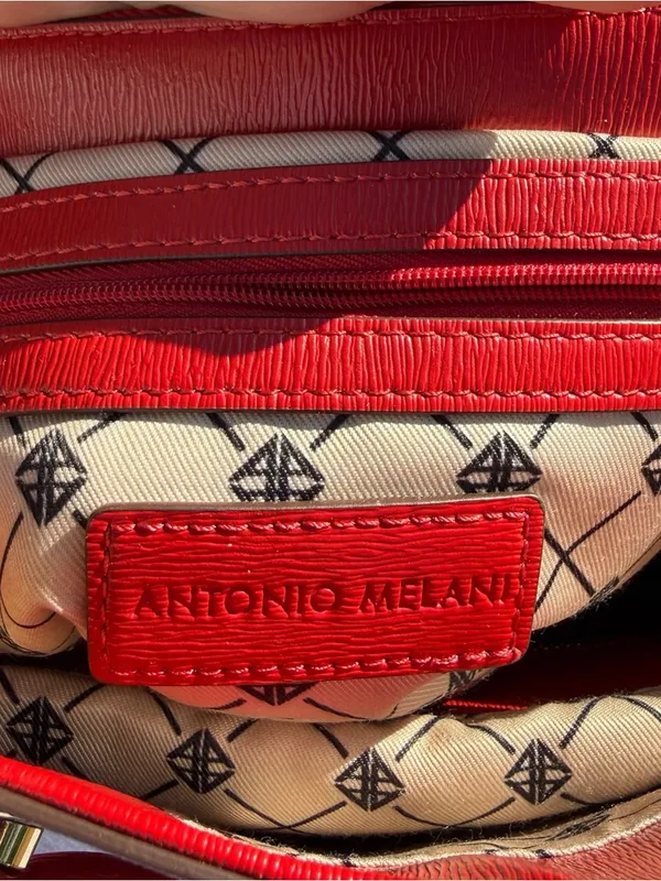 Antonio Melani Red Structured Faux Leather‎ Tote Handbag Top Handle Shoulder Bag - Image 8